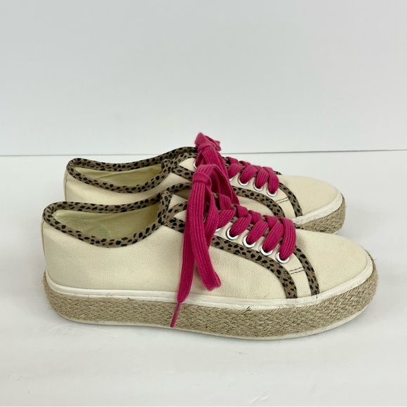 Michelle McDowell Cream Leopard Espadrille Pink Lace Up Sneakers Women’s Size 6 - Picture 6 of 14